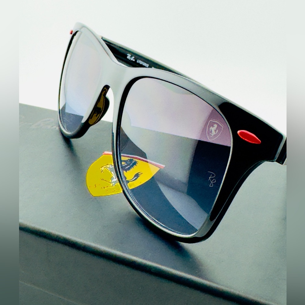 Ray-Ban Scuderia Ferrari Sunglasses RB4195M Polished Black Frame Gray Lenses - Picture 13 of 14